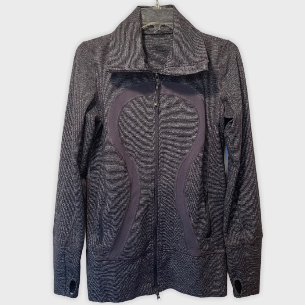 Lululemon In Stride Jacket Coat Size 8 Coal Wee Stripe